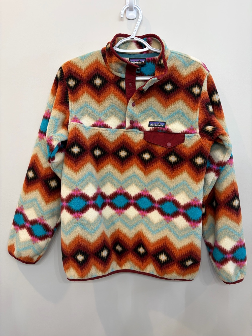 Patagonia Women M Synchilla Snap-T Fleece Pullover Southwest Aztec Pattern Brown